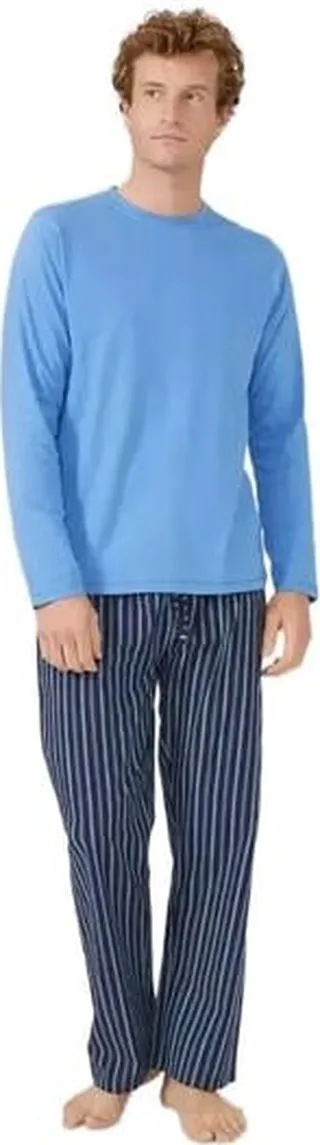 Debenhams Mens Striped Woven Long Pyjama Set - Blue