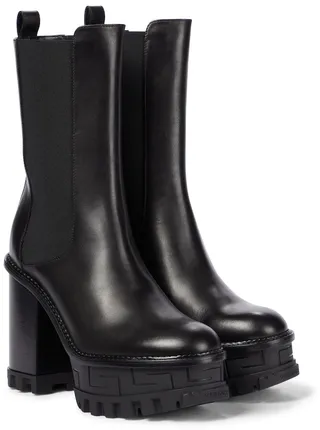 Greca Labyrinth leather platform ankle boots