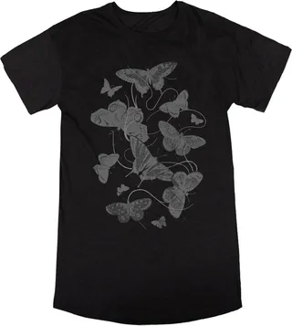 Butterfly Flight Crew Neck Short Sleeve Black Heather Women’s Night Shirt-XL