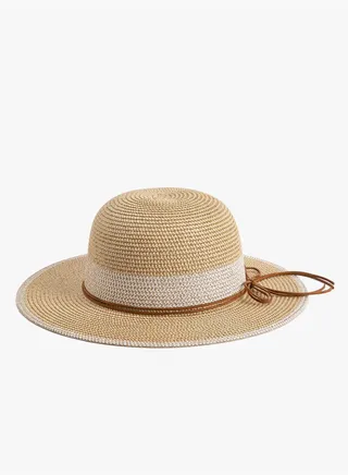 Straw Hat Fedora Textured Bot Tie Detail