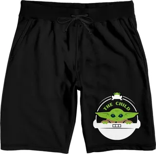 Baby Yoda Spaceship Mandalorian Mens Black Sleep Pajama Shorts-Large
