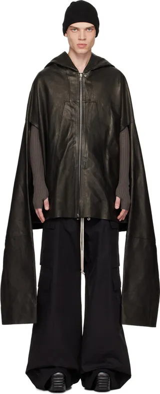 Rick Owens Black Kaftan Leather Jacket
