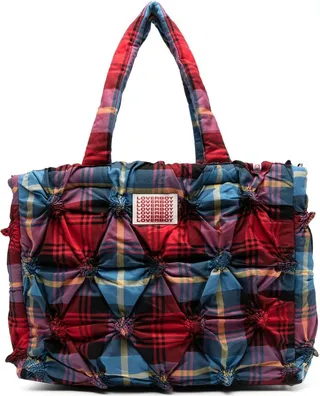 Tartan-Print Quilted Tote Bag