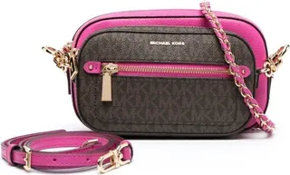Brown And Fuchsia Jet Set Camera Crossbody Bag In Leather Woman