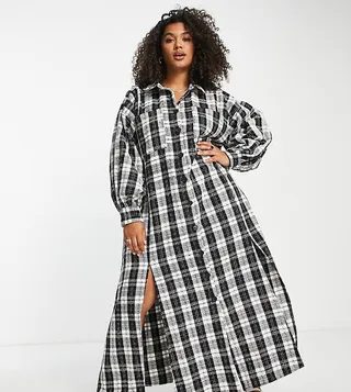 ASOS DESIGN Curve boucle maxi shirt dress in mono check