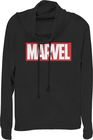 Junior's Marvel Classic Bold Logo Cowl Neck Sweatshirt - Black - X Small