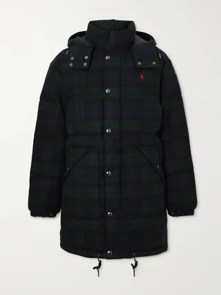 Quilted Checked Wool-Blend Hooded Down Jacket