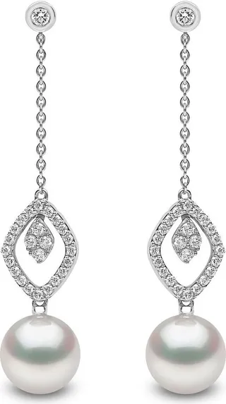 18kt white gold Trend freshwater pearl and diamond earrings