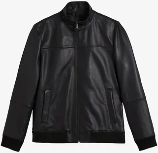 Mens Black Dwite High-neck Leather Jacket