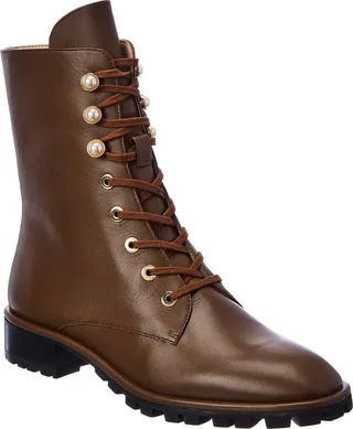 Stuart Weitzman Laine Pearl Leather Combat Boot