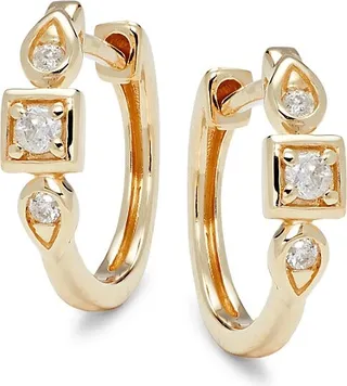 14K Yellow Gold & 0.10 TCW Diamond Huggie Earrings