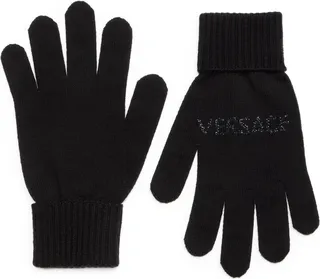 Logo Jacquard Wool Blend Knit Gloves