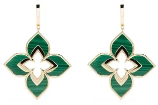18kt yellow gold Venetian Princess malachite and ruby earrings