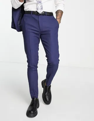 ASOS DESIGN Wedding super skinny suit pants in navy micro texture