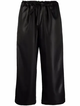 Drawstring High-Waisted Cropped Trousers