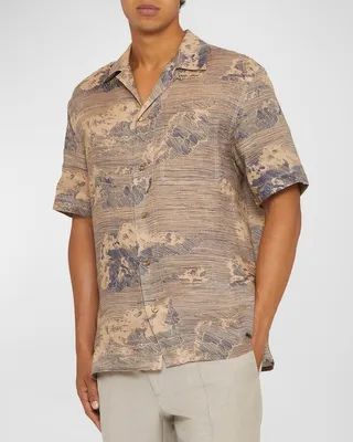 Men's Clouds-Print Cotton Camp Shirt