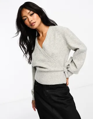 & Other Stories wrap cardigan in light gray melange
