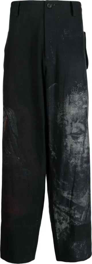 Graphic-Print Wide-Leg Trousers