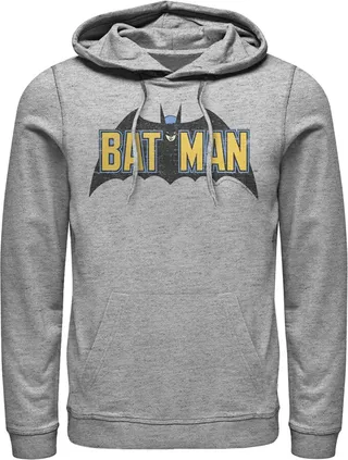 Men's Batman Caped Crusader Logo Pull Over Hoodie - Athletic Heather - Large