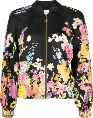 Floral-Print Silk Bomber Jacket