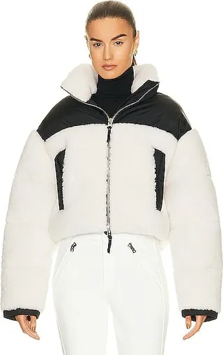 Shoreditch Ski Club Maya Shearling Puffer Jacket in Beige