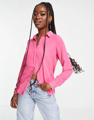 New Look button through shirt in bright pink