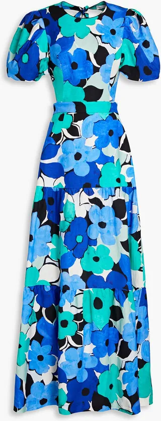 Puglia cutout floral-print slub woven maxi dress