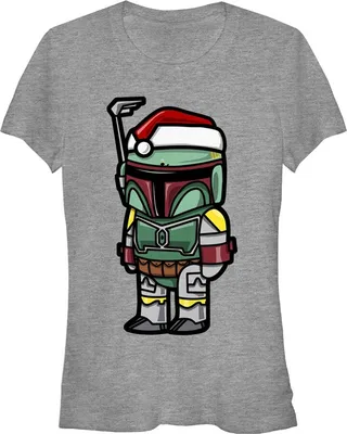 Junior's Star Wars Boba Fett Santa Hat Cartoon T-Shirt - Athletic Heather - Medium
