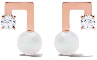18kt rose gold petit Balance Note Collection Line Akoya pearl and diamond earrings