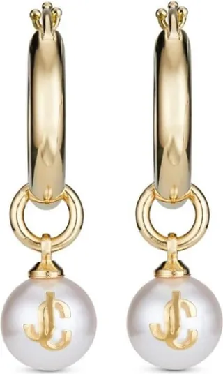 Debossed-Logo Pearl-Detail Hoops