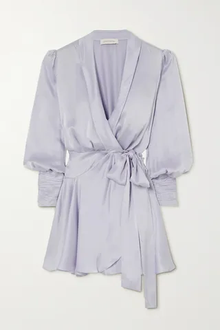Zimmermann - Ruffled Silk-satin Mini Wrap Dress - Purple