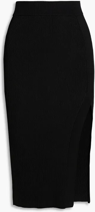 Ribbed-knit midi skirt