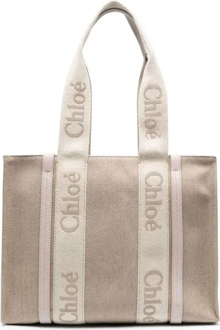 Logo-Embroidered Linen Tote Bag