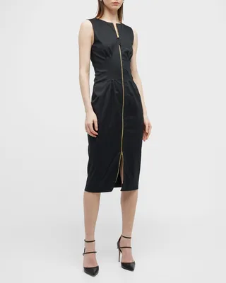 Sleeveless Zip-Front Midi Dress