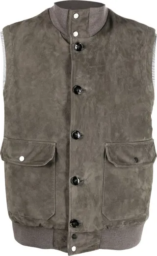 Feather-Down Suede Padded Gilet
