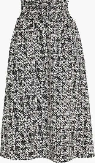 Sireene shirred printed crepe midi skirt