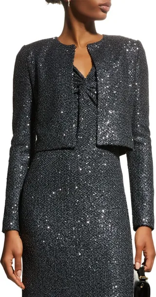 Paillette Metallic Knit Crop Jacket