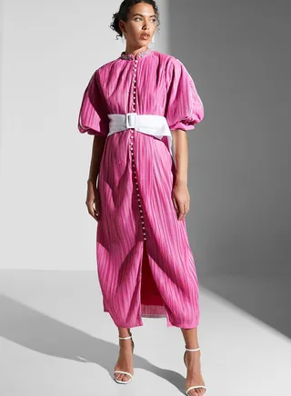 Belted Button Detail Dress