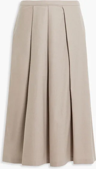 Pleated merino wool-blend midi skirt