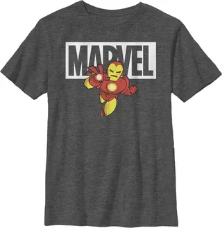 Boy's Marvel Iron Man Brick Logo T-Shirt - Charcoal Heather - X Large