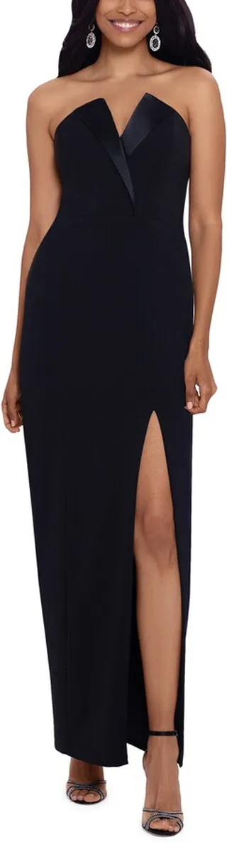 Tux Detail Strapless Column Gown
