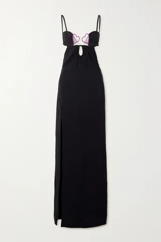 Nensi Dojaka - Embellished Tulle-trimmed Cutout Ponte Gown - Black