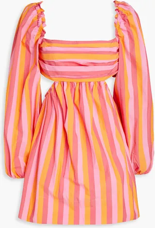 Mimi cutout striped cotton-blend poplin mini dress