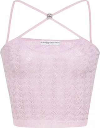 Alessandra Rich Halterneck Sleeveless Knitted Cropped Top