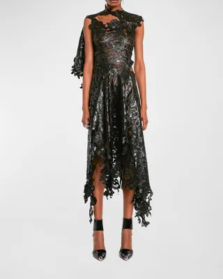 Cutout Metallic Lace Midi Dress