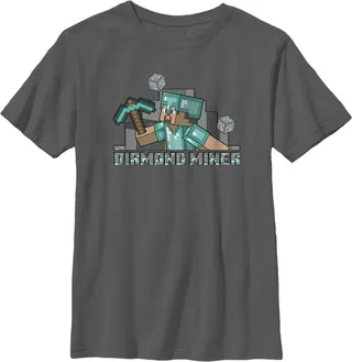 Boy's Minecraft Diamond Miner T-Shirt - White - Small