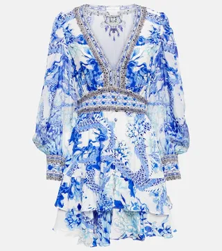 Floral crystal-embellished minidress