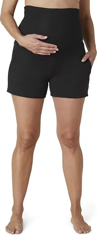 Beyond Yoga Cozy Fleece Maternity Fold-Over Shorts (Black) Women's Clothing