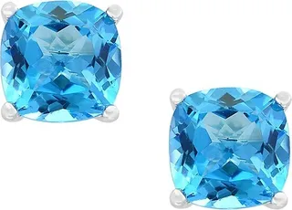 December 14K White Gold & Blue Topaz Stud Earrings