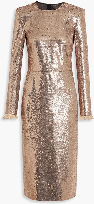 Open-back sequined tulle midi dress